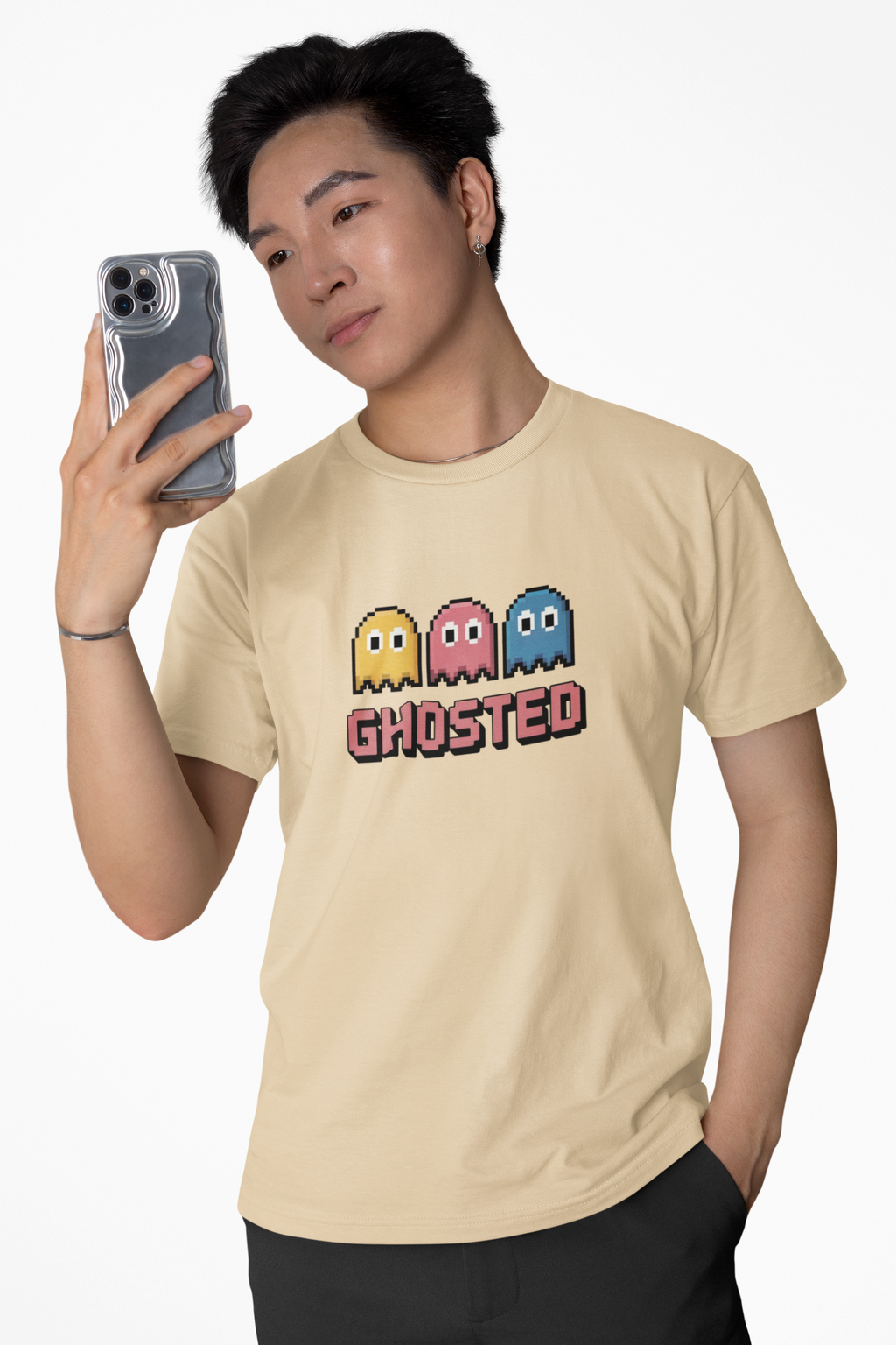 Ghosted Retro Arcade Tee — Pixel Ghosts Graphic Shirt